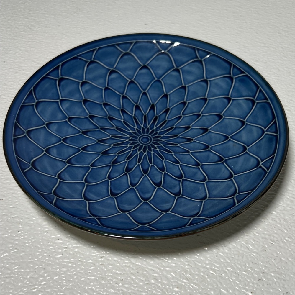 Vintage Japanese White And Blue Fish Scale Signed Plate